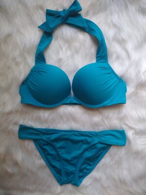 Victoria's Secret Bombshell Bikini~34B Top/SM Hipkini Bottom~True Turquoise J68 