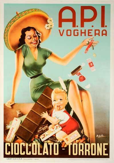 Póster de chocolate API 1950, Graf Milano, publicidad italiana original