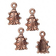 Charm, Ladybug, 4 Antiqued Copper Pewter 13x11mm Lady Bug Charms with Loop 