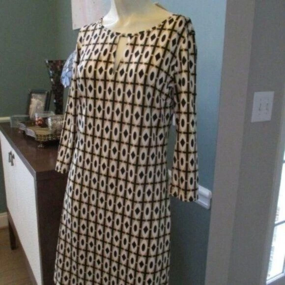 Julie Brown Tan Black Geometric Dress Small - Image 2 of 4