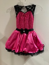 Child intermediate size, dance tutu In Hot Pink Sequin, Black Polkadot Tulle  