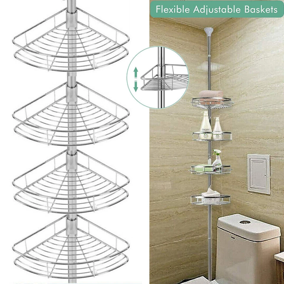 4 Tier Telescopic Bathroom Wall Corner Shelf Rack Shower Caddy Storage Organizer