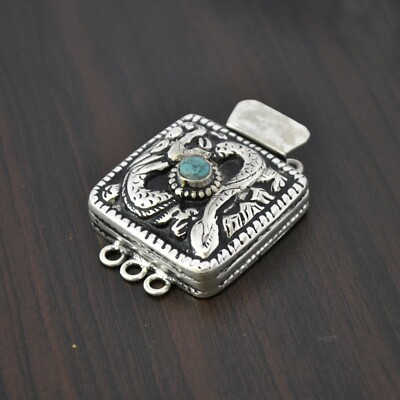 Turquoise Dragon Zodiac Box Clasp Silver Plated Handmade Jewelry Findings CL498
