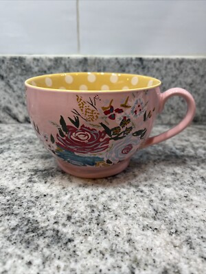 Matilda Jane Pink Floral Mug Yellow Polkadot Inside 20 Oz Double Sided~RARE