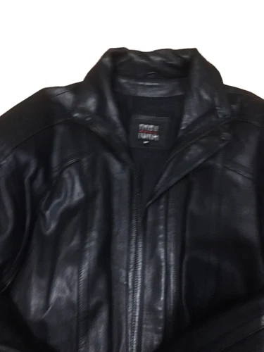naga tora mens Black Business dress leather coat Mid Length 44” Vintage Medium image 3