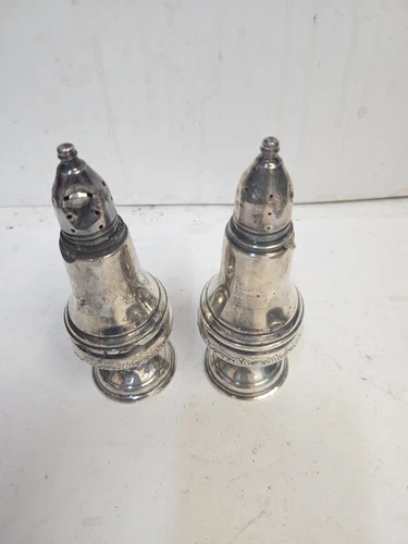 Vintage Pr. LORD SILVER INC Weighted Sterling Salt & Pepper Shakers Glass Lined