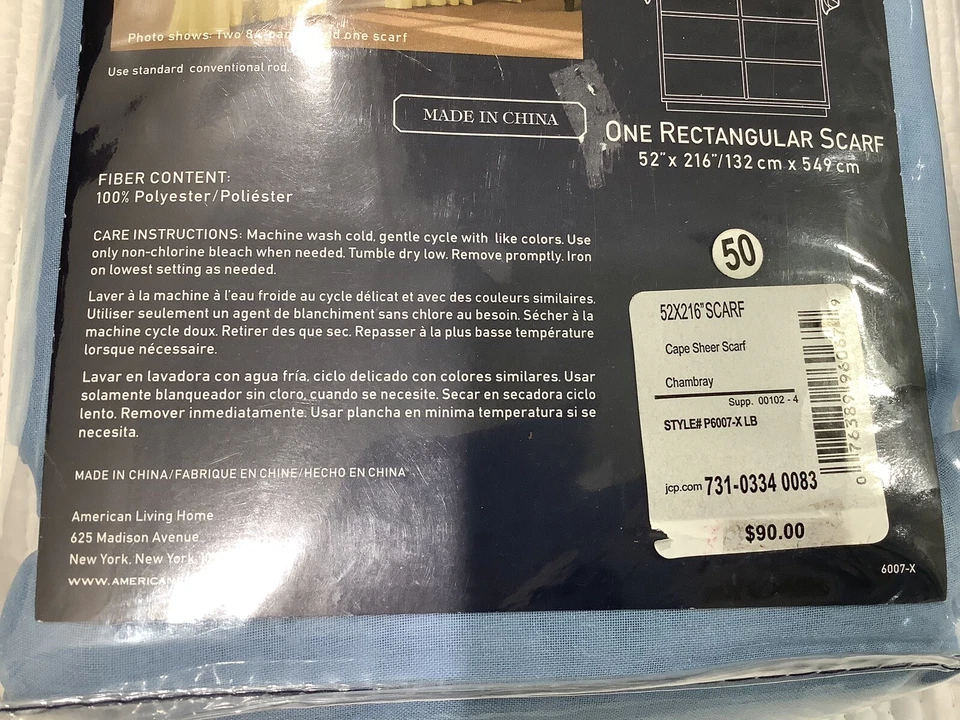Cachecol transparente Ralph Lauren American Living 2 cambraia drapeado 52x216 novo - Imagem 4 de 4