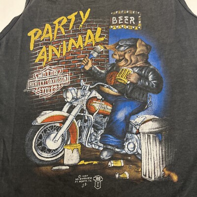 Vintage 1987 Harley Davidson 3D Emblem Party Animal Hog Hawg Tank