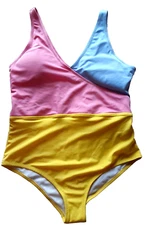 Crane Swimsuit Women's XL Color Block One Piece Ladies Pink Yellow Blue