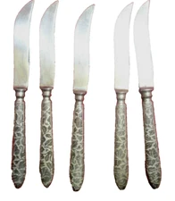 Antique Meriden Cutlery Co. Arabesque Set of 5 Fruit Knives Silver Plate 6.25" 