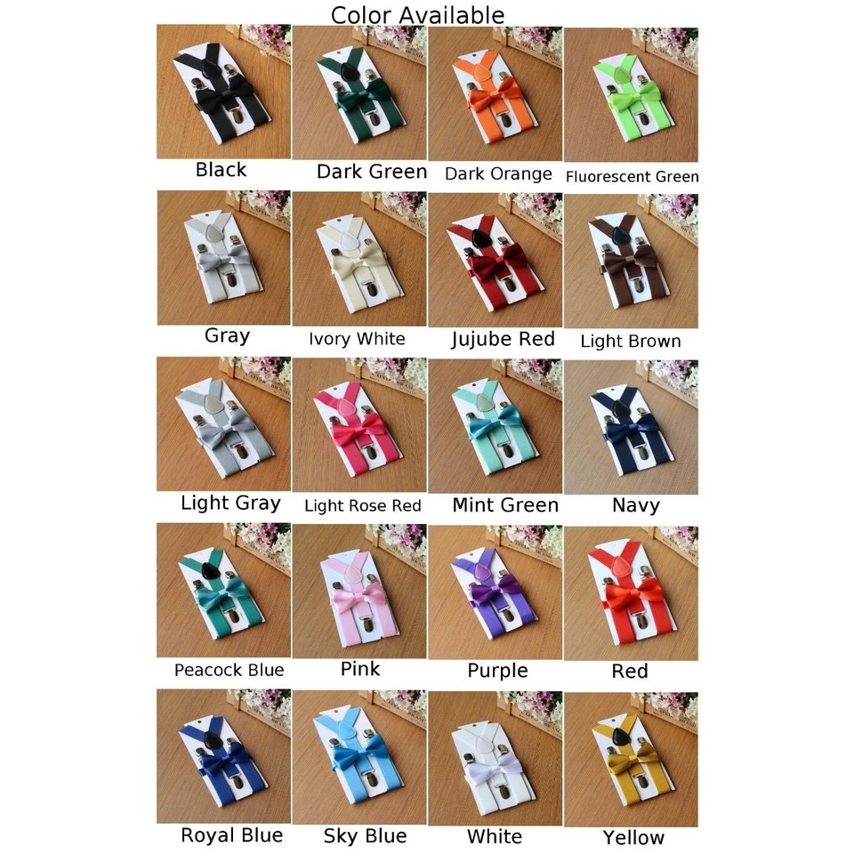2 5cm Boys Girls Clipon Elastic Braces Suspenders with Matching Bow Tie