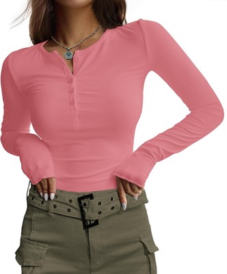 Ekouaer Women's Long Sleeve Henley Shirts Button Ribbed Knit Ekouaer Women's Long Sleeve Henley Shirts Button Ribbed Knit