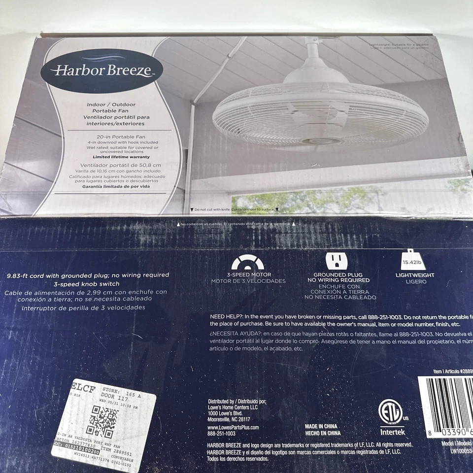 Harbor Breeze Valdosta 20" Portable Indoor/Outdoor Fan - L1120H-WH - Image 2 of 4