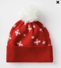 LOFT NWT Snowflake Faux Fur Pom Pom Hat - Tango Red