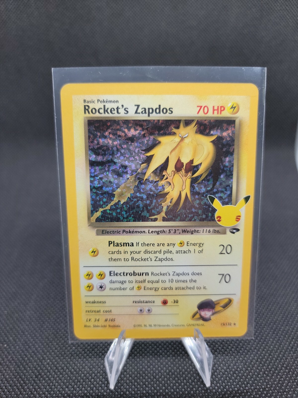 HOLO Rocket's Zapdos 15/132 NM / M Pokemon Celebrations Secret Rare Classic Card