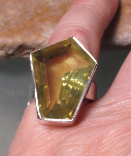 925 sterling silver cut lemon quartz cocktail ring UK N/US 6.75. Gift bag. - Picture 4 of 9