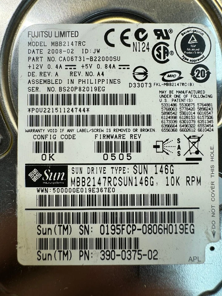 SUN 390-0375-02 MBB2147RCSUN146G 146GB SAS 2.5" 10.0K RPM HDD - Image 2 of 4