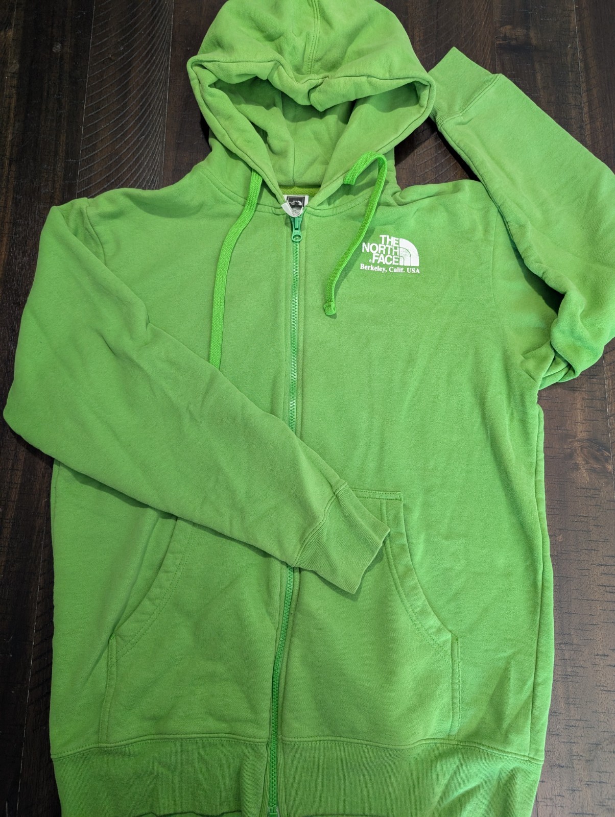 THE NORTH FACE Hoodie Mens Large Green Pullover Spell Out Logo Hiking Pocket