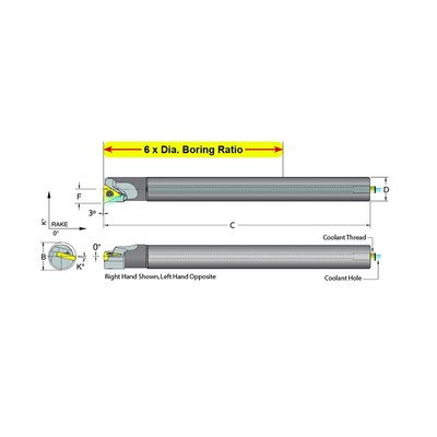 Dorian Tool E08K-STUCR-2 Carbide Shank Indexable Boring Bar, 59767