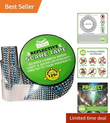 Weatherproof Reflective Scare Tape - 125 Ft Holographic Bird Deterrent Ribbon
