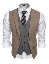 Men's Layered Suit Vest Business Dress Vests Formal Wedding 3X-Large Brown