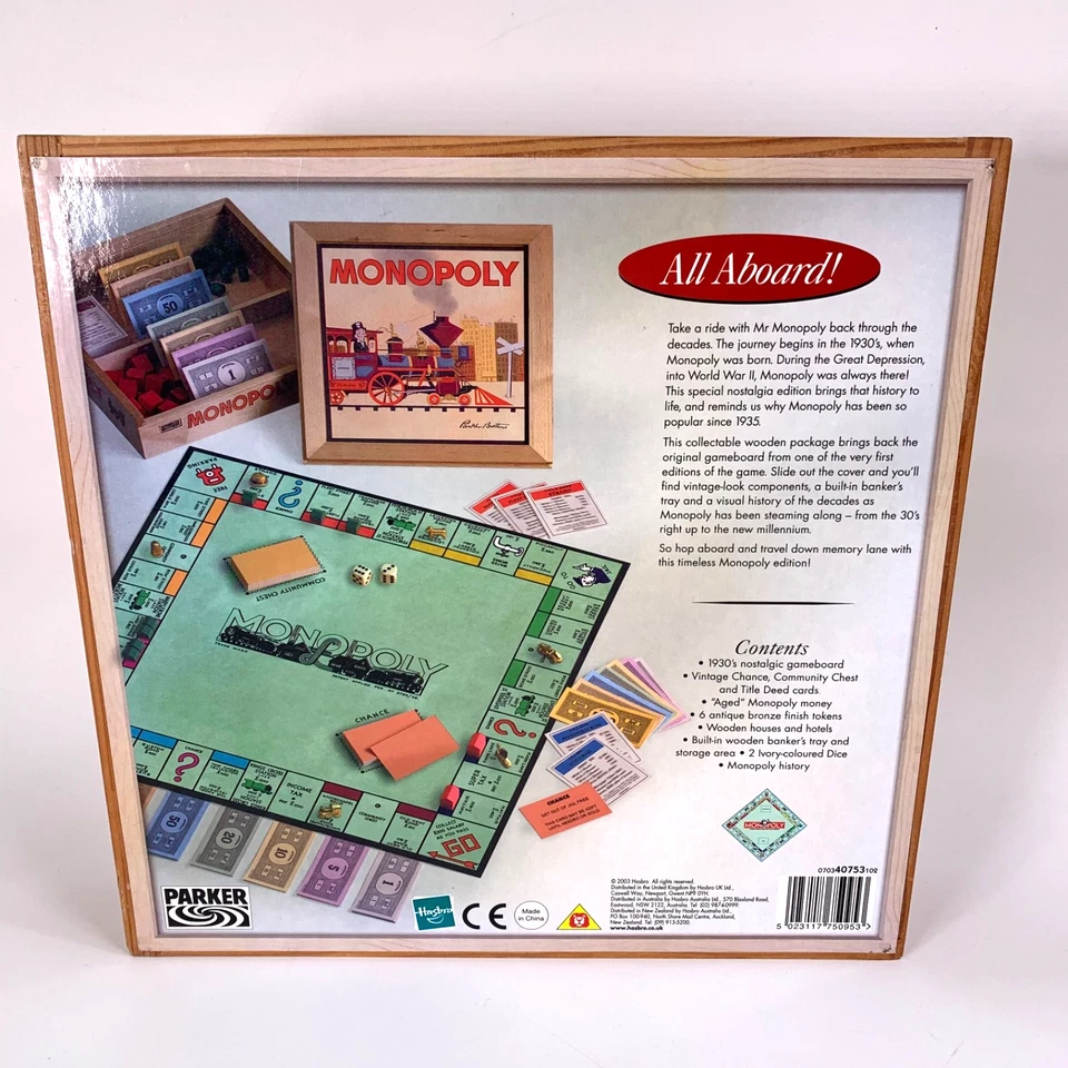 Monopoly Nostalgia Edition Board Game Wooden Box Complete 2003 Parker Hasbro - Image 3 of 4