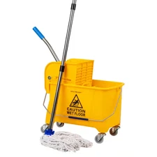 5.5 Gal. Yellow Bucket Plastic W/Wringer and Mop Bucket Set Floor Cleaning Wheel