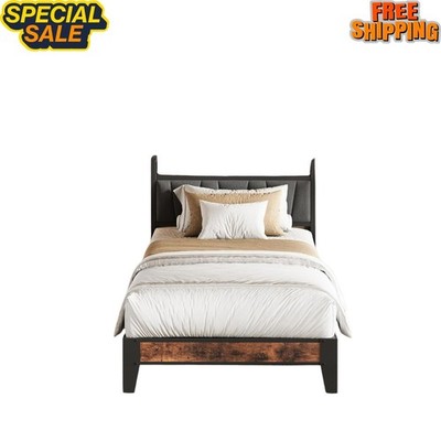 NEW Twin Bed Frame Storage Headboard Charging Station Noise Free Easy Assembly