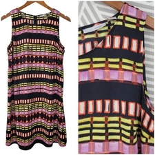 Halogen Dress Small Sleeveless Shift A Line Geometric Black Pink Lightweight 