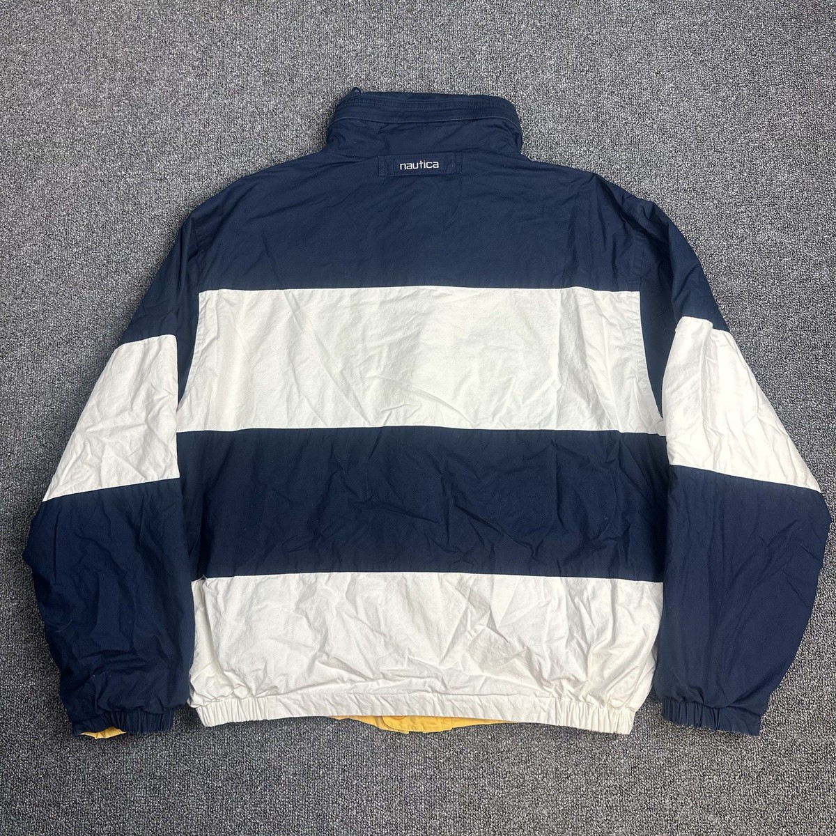 Vintage Nautica Reversible Jacket Yellow Navy White Striped Men's