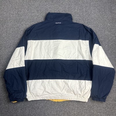 Vintage Nautica Reversible Jacket Yellow Navy White Striped Men's