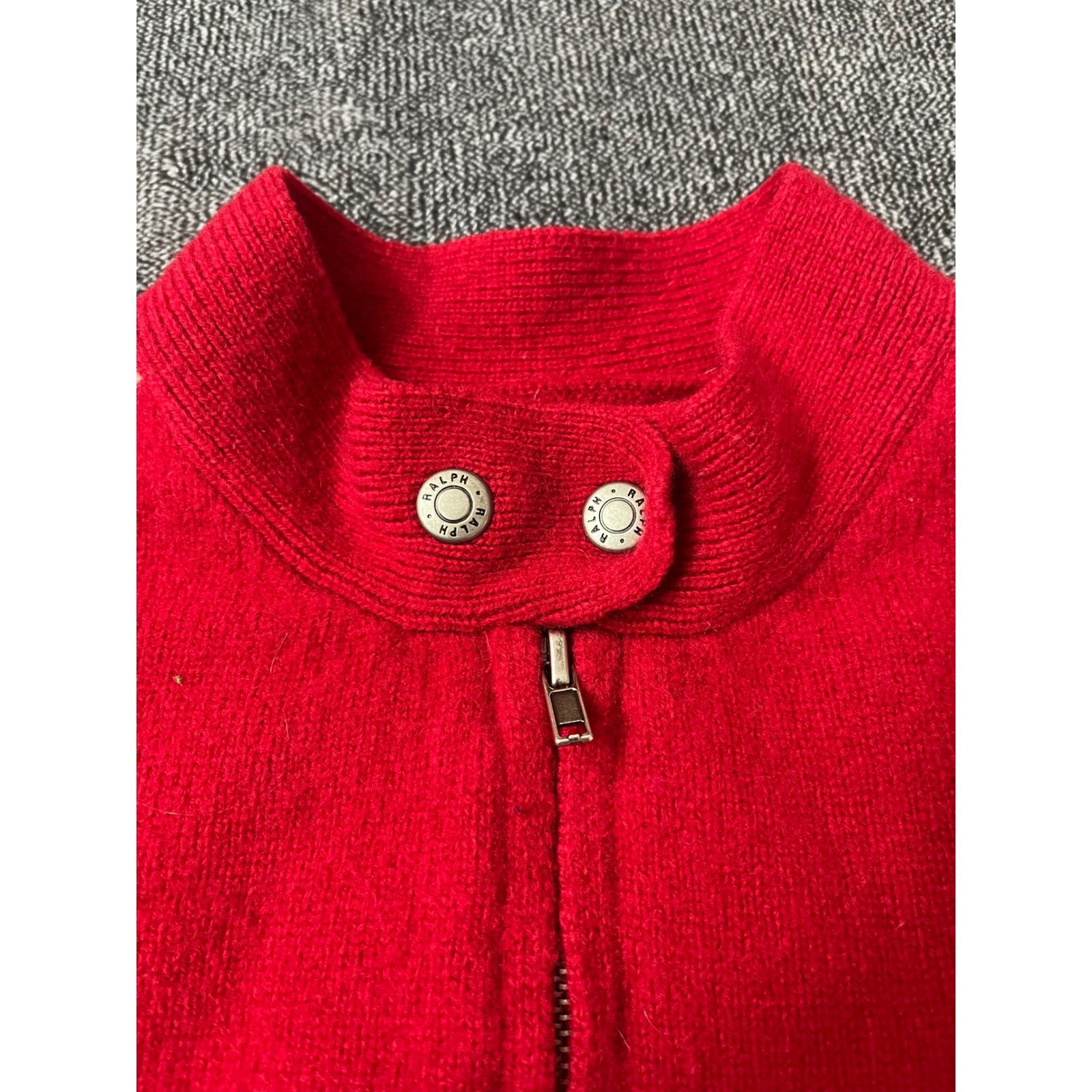 Vintage Ralph Lauren Red Lambswool Full Zip Snowflake Stripe Cardigan Sweater image 4