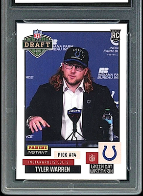 TYLER WARREN Colts 2025 PANINI DRAFT NIGHT GRADED GEM-MT 10 ROOKIE TYLER WARREN Colts 2025 PANINI DRAFT NIGHT GRADED GEM-MT 10 ROOKIE