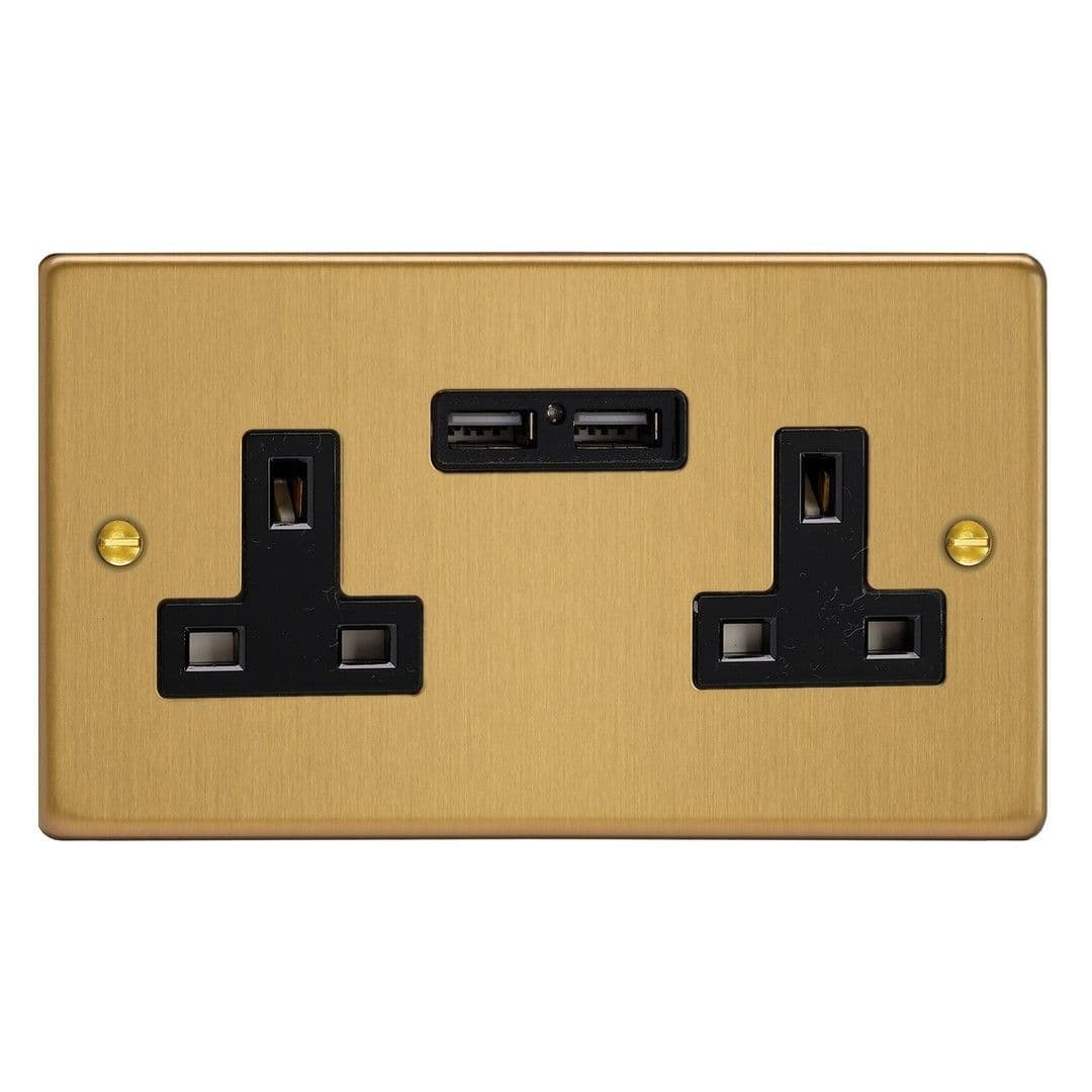 Varilight XDE5U2B.BB Essential Brushed Brass 2 Gang 13A Unswitched USB A Socket