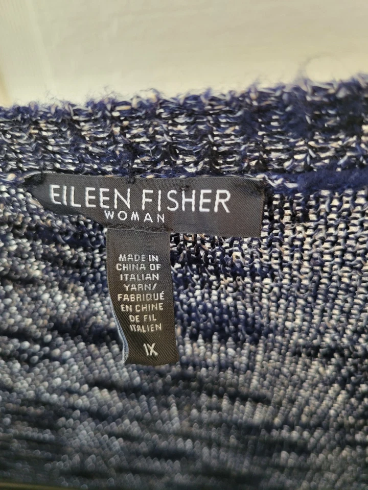1X Suéter Eileen Fisher Karma Jacquard Tejido Abierto Pullover Lino Viscosa Mezcla Foto 2 de 4