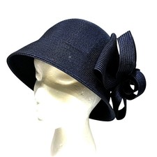 Vintage 1980's Navy blue synthetic straw bucket hat by August Accessories