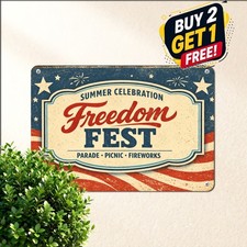 4th Of July Patriotic Wooden Look Metal Sign Independence Day Holiday Decor