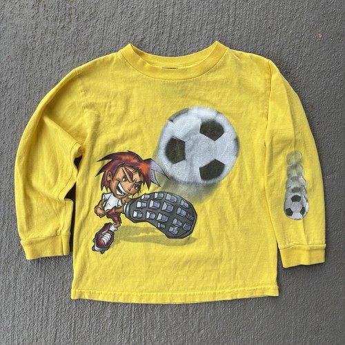 Vintage KIDS soccer Flame head 2000s Giant Tag Long Sleeve Shirt Best 4T- 5T