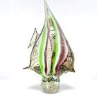 Vtg Hand Blown Murano Art Glass Angel Fish purple White Green 14” Italy NICE!