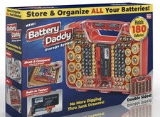Battery Daddy Double Sided Storage Box Holds 180 Batteries Built-In Tester Red