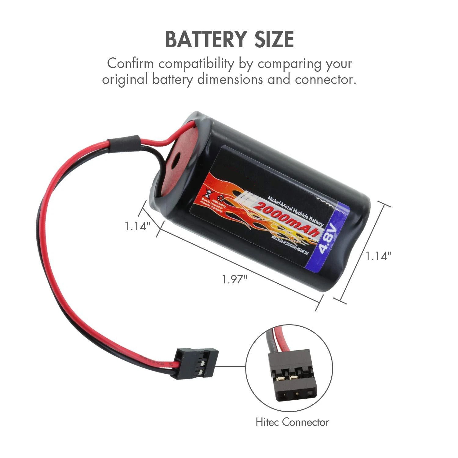 2 PACK 4.8V 2000mAh NiMH Square Receiver RX Battery for RC Receivers ...