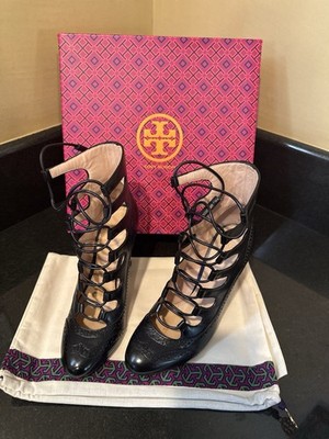 Tory Burch Irish Charcoal Astrid 105mm Pump Rustler Leather Womens Size 9 W/ Box