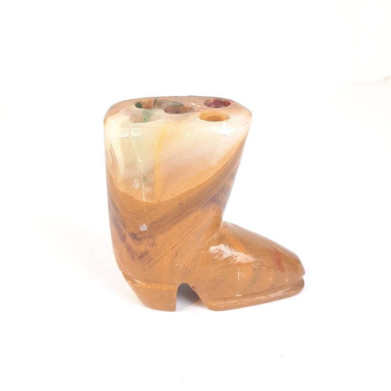 Vintage Cowboy Boot Stone Marble Agate Onyx Desk Pen Pencil Brush Holder Weight