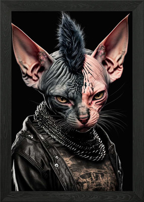Punk Rock Sphynx Katze gerahmtes Wandbild Poster Leinwanddruck Bild