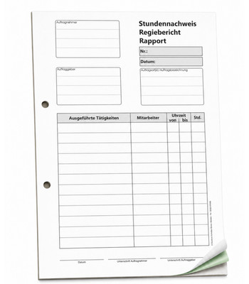 20x DIN A5 Stundennachweis, 2x50 Blatt Stundenzettel,Regiebericht,Rapport (22432