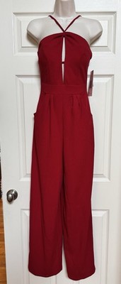 EMERALD SUNDAE Red Halter Sleeveless Wide Leg Jumpsuit Sz S - NWT