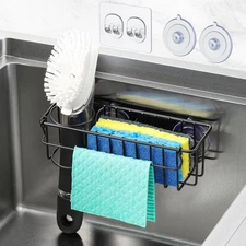 Kitchen Sink Sponge Holder with Suction Cups and Adhesive Hook Stainless Steel