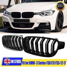 FOR BMW 3 SERIES F30 F31 DUAL LINE FRONT KIDNEY GRILLE GRILL GLOSS BLACK 2012-17