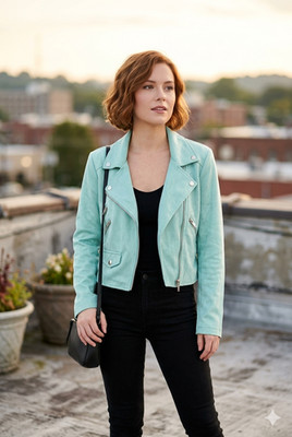 NWT ASOS Petite Faux Suede Moto Jacket Size 4 Mint Teal Silver Hardware Cropped