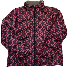 Lands' End Navy and Pink Patterned Down-Filled Puffer Jacket Size XL 18